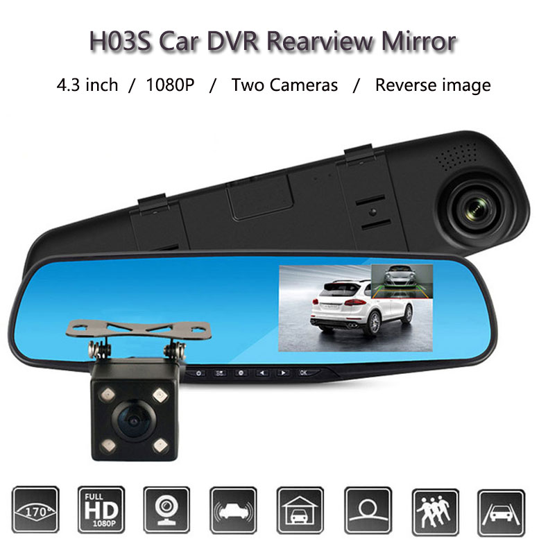 2018 Nouveau FHD 1080P Voiture DVR Double objectif Caméra de voiture rétroviseur Enregistreur vidéo Dash cam Auto Blackbox Night Vision G-Sensor