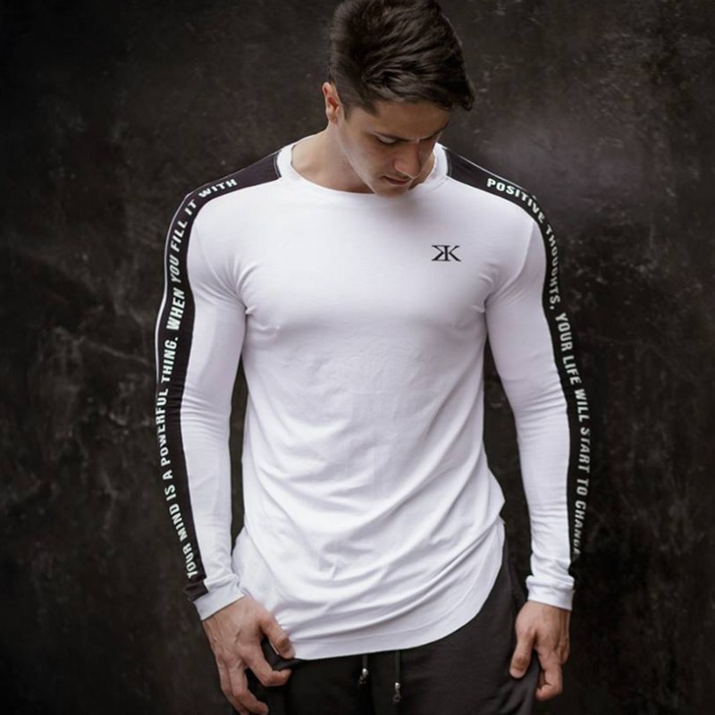 

GYMS Brand 2018 New Fashion Brand Men Clothes Solid Color Long Sleeve Slim Fit T Shirt Men Cotton T-Shirt Casual T Shirts M-3XL
