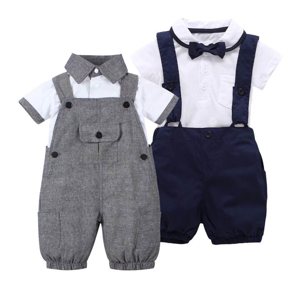 2018 Style d'été Baby Boy Vêtements Ensemble T-shirt à manches courtes + Combinaisons 2pcs Gentleman Jeune-né Vêtements Ensemble Enfant Toddler Y