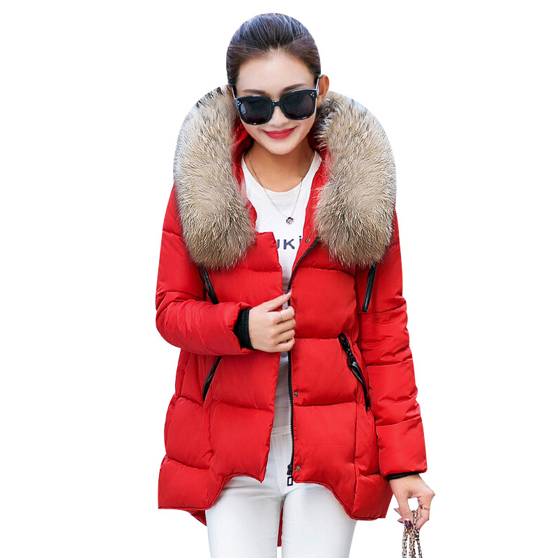 

Womens Winter Jacket New Korean Large Fur Collar Hooded Winter Coat Women Thick Warm Loose Parka Female Jackets, Red