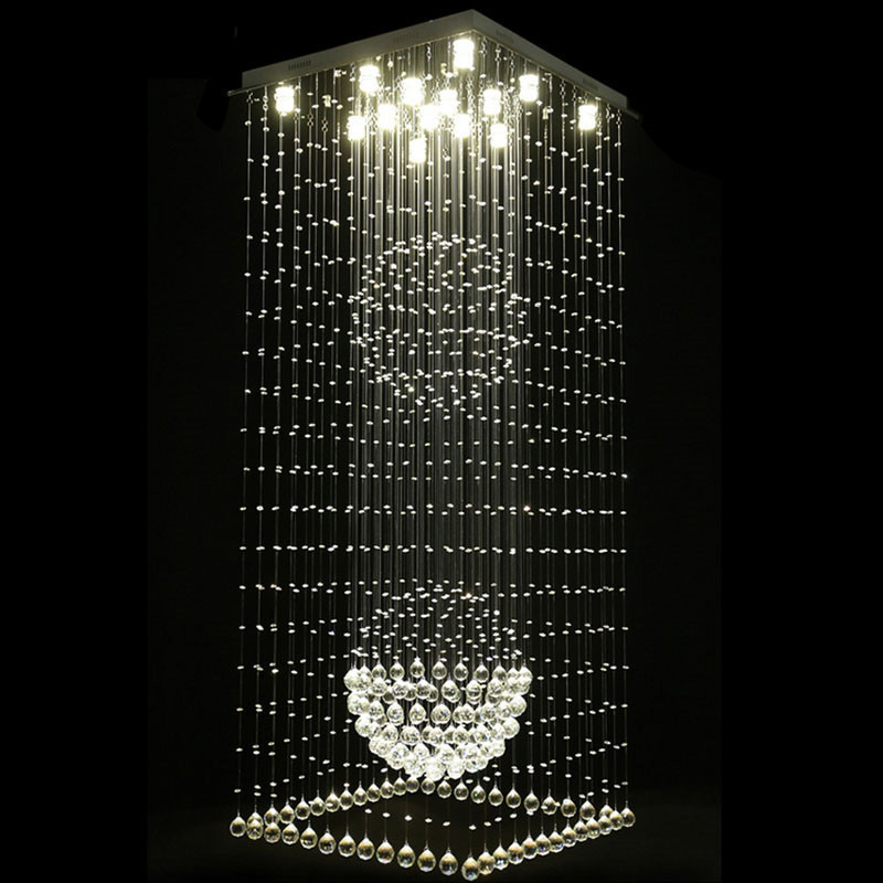 

Contemporary Square Crystal Chandelier Lighting Raindrop Flush Ceiling Light Stair Pendant Lights Fixtures Hotel Villa Crystals Ball Shape Lamp