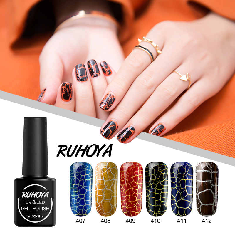 

Ruhoya New Style 8ml Crackle Pattern Nail Gel Polish Soak Off Semi-permanent UV Cracking Gel Lacquer Long Lasting Nail Art Glue, 62pink