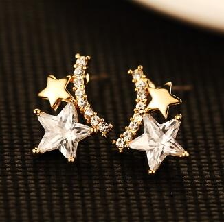 Luxury Zircon Star Stud Earrings for Women Fashion Jewelry Accessories Gold Plated Vintage Earrings European Style
