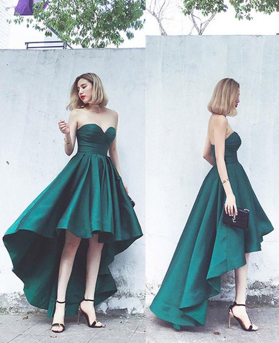Sexy Hi-lo 2021 Prom Dresses Hunter Green Sweetheart Sleeveless A Line Dresses Party Evening Formal Cocktail Party Dress-image-410965541
