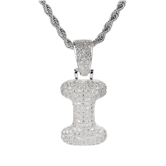 

Silver 26 Letters for Choice Bubble Letter Pendant Necklace With Micro Pave Cubic Zirconia Hip Hop Chain Necklace For Men Unisex J