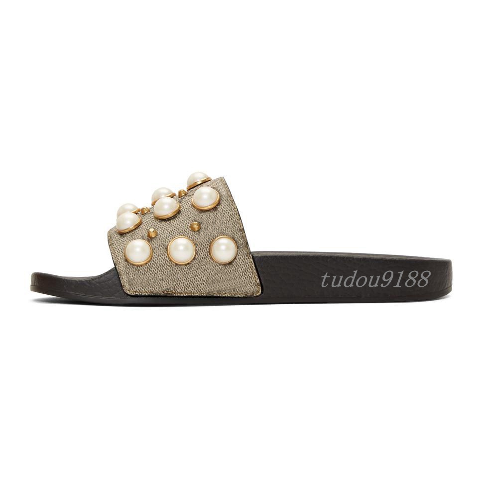 

mens and womens fashion Beige Pearls embellished slides sandals slippers boys girls outdoor causal beach flip flops