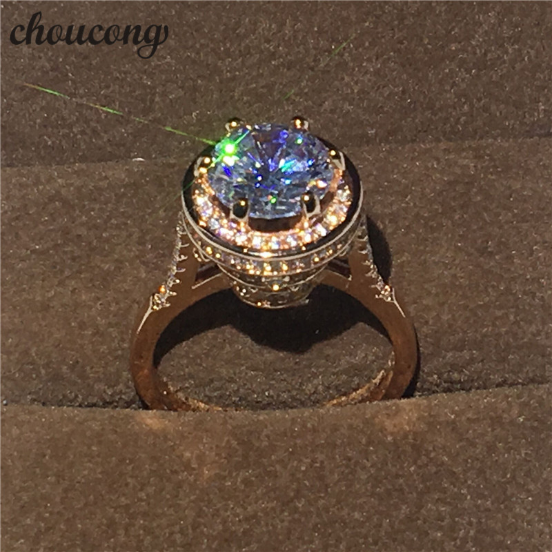 

choucong 2017 Brand Design Female ring 4ct Diamonique cz Rose Gold 925 Sterling silver Engagement Wedding Band Ring for women