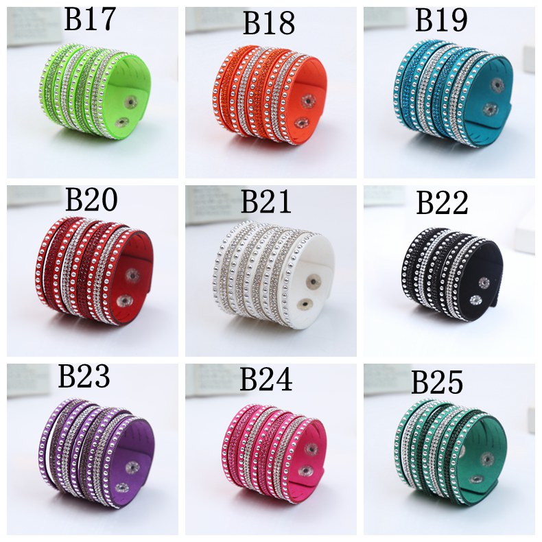 

Trendy Eleghant leather Width Rivet flannelette bracelets For Women Leather Wrap Bracelets Women's Rhinestone Multi-layer Jewelry Xmas Gifts