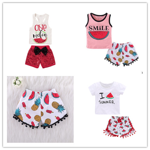 

2018 summer Watermelon baby boutique clothing sets kids tops + tassel shorts 2pcs outfits baby girl clothes toddler clothing INS childrens, Size(70;80;90;100);message us size
