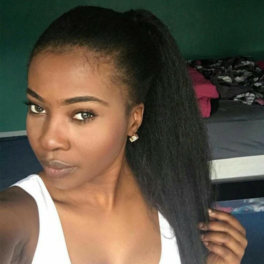 

Wrap Around black hairstyles ponytail kinky straight coarse yaki drawstring ponytail hairpiece brazilian hair clips in hair extension 120g