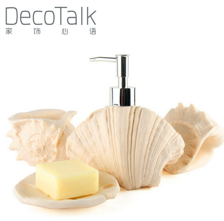 

Nordic Style DecoTalk Bathroom Accessories set 4 Pieces Set Sandstone Bath Supplies kits White Beige Colors Seashell Home Decor
