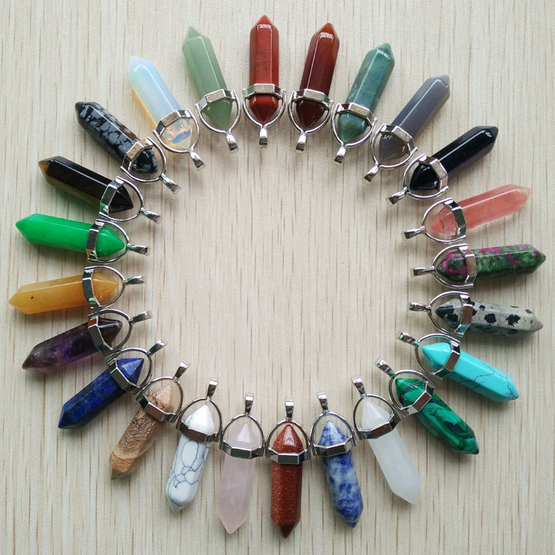 

Fashion Natural Stone Bullet Sharp Crystal pendant Quartz Rock Crystal Chakra necklace jewelry findinngs, Bronze;silver