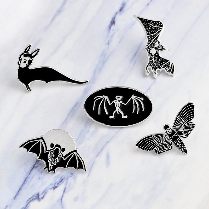 

Miss Zoe Black Bat Womam Skeleton Skull Dark Brooch Lapel pins Denim Jacket Pin Buckle Shirt Badge Fashion Gift for Friend