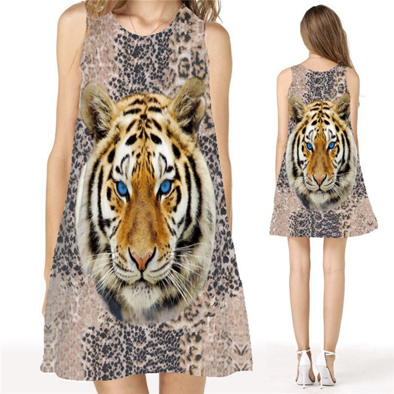 

2018 New Floral Printed Dresses Boho Style Beach Dress Mini Vestidos Tiger Summer Women Digital Print Dress Fashion, 277 plum blossom