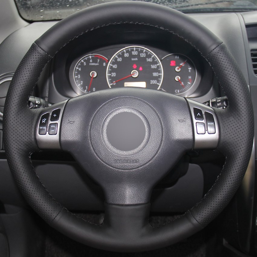 Black Leather Hand-stitched Car Steering Wheel Cover for Suzuki SX4 Alto Old Swift-image-429685566