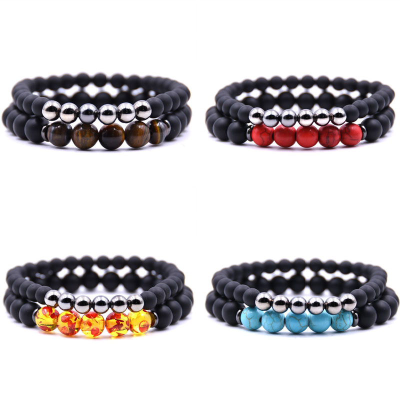 

Wholesale New 2pcs/set natural stone Round Beads Lava chakra healing Beaded Charm Bracelets Jewelry Lover Gift