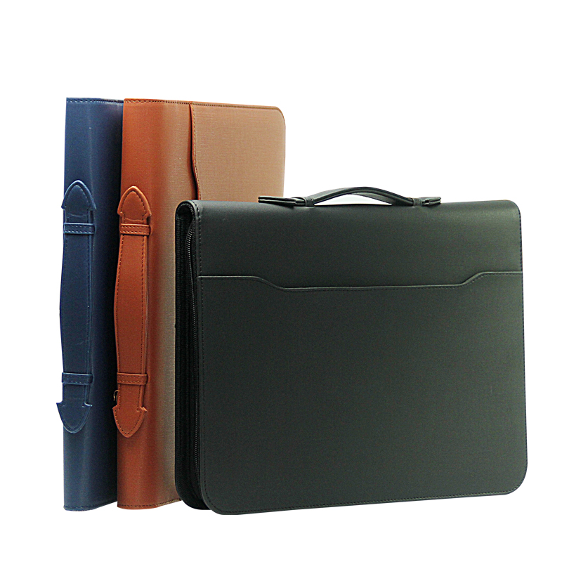 

A4 leather business conference file Zipper agenda planner organizer manager folder Multifunction notebook with calculator