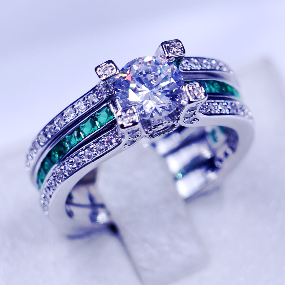 

12 colors wedding band rings for women men Green 5A Zircon Cz 925 Sterling silver Birthstone Female Ring bridal set Jewelry Gift
