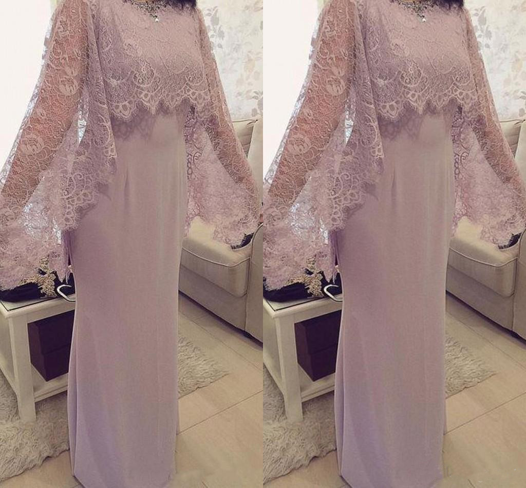 

Elegant Mother Of The Bride Dresses With Lace Cape Floor Length Mermaid Mothers Formal Dress Custom Made Evening Gowns