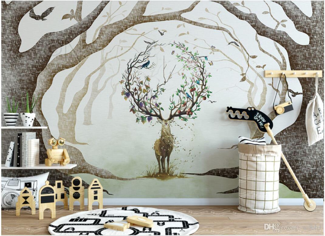 

3d wallpaper custom photo Non-woven mural Nordic minimalist dream forest elk porch background wall muals wall paper for walls 3 d, Pictures show