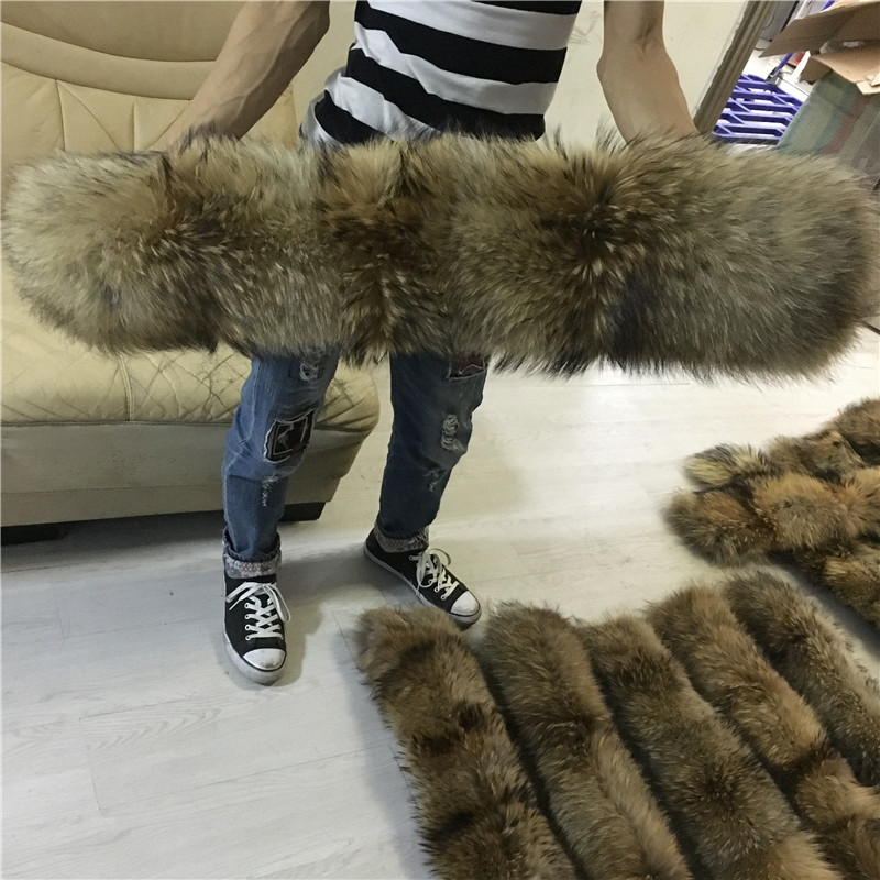 100% Real Fur Collar For Parkas Coats luxury Warm Natural Raccoon Scarf Women Large Fur Scarves Male Jacket 60cm 65cm 70cm F1# C18112001