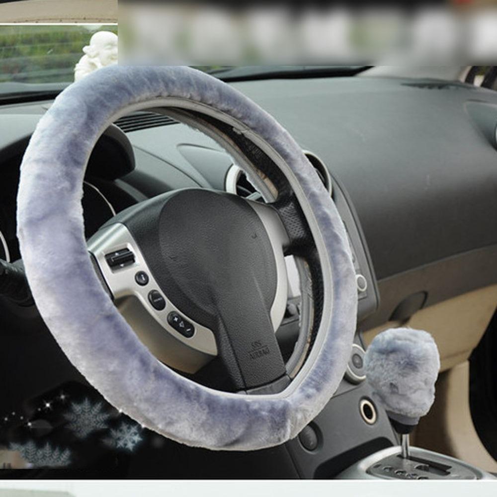 Caches de Volant Couverture Volant de Voiture Universel Housse Volant Voiture Trois Pi/èces Peluche Courte Elastique Laine Hiver Chaud Epais noir