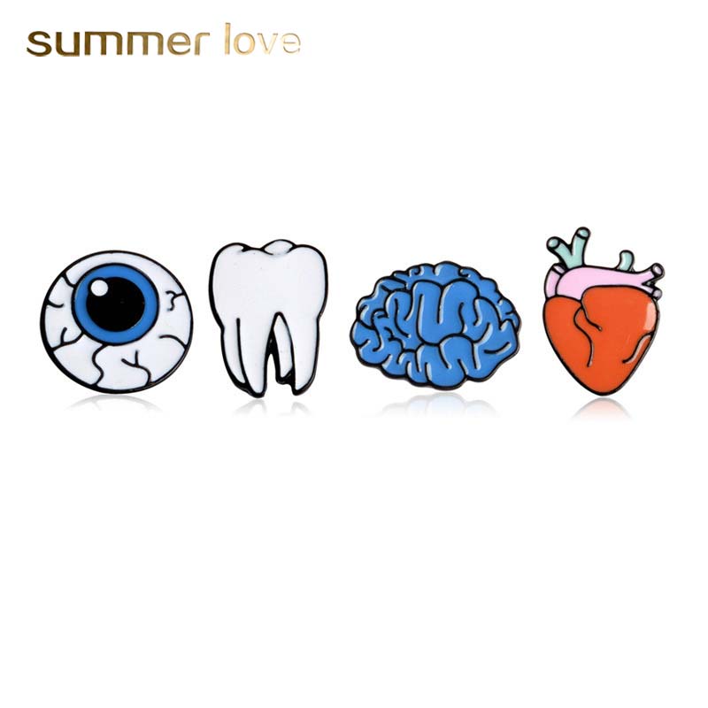 

Cartoon Drop Oil Human Organ Brooch Pin for Collar Sweater Coat Brain & Eye & Tooth & Heart Lapel Brooches Accessories Wholesale
