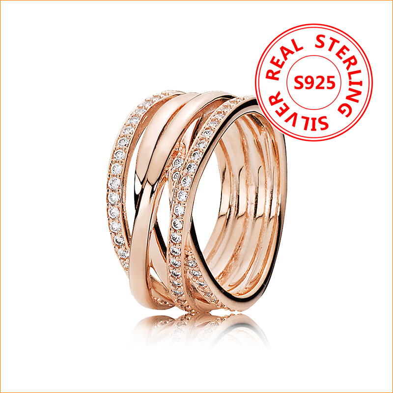 Authentic 18K Rose Gold Intertwining Ring with Original box for Pandora 925 Sterling Silver Jewelry Wedding Ring Women's Gift