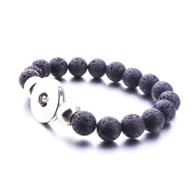 

10mm Black Lava Stone Turquoise bead Snap Button Bracelet Aromatherapy Essential Oil Diffuser Bracelet for women Snap Button Jewelry