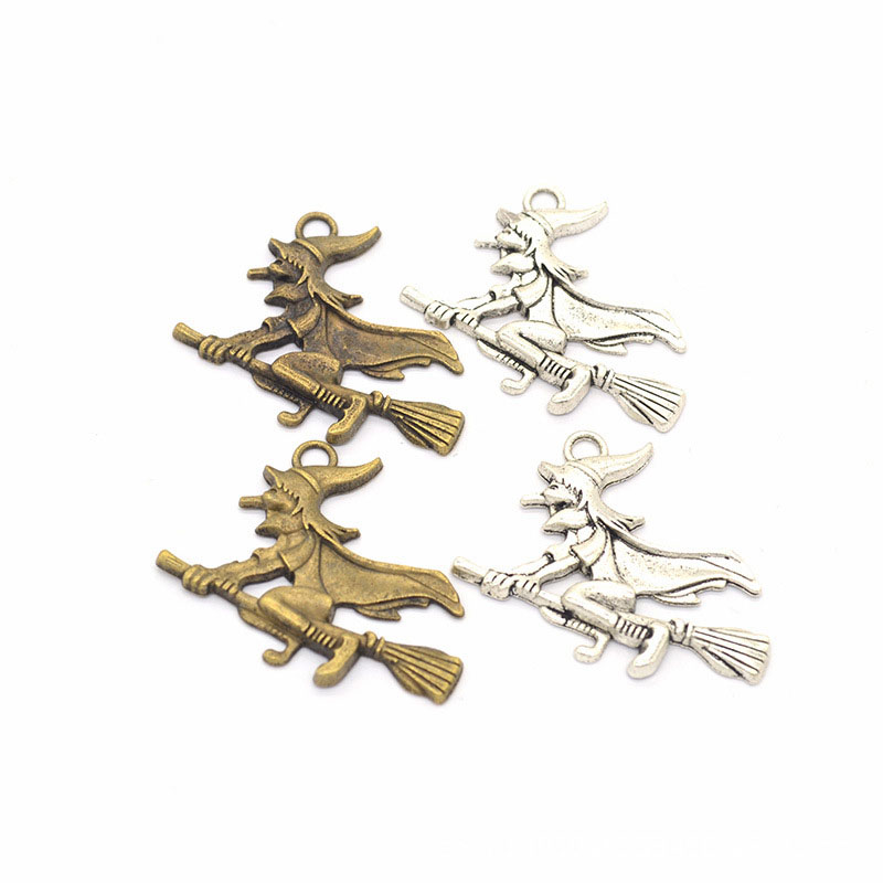 

Bulk 120 pcs/ lot halloween Witch charms pendant Antique Silver Tone & bronze plated ,37*32mm large size
