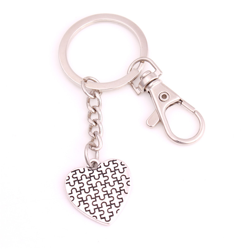 

Classical Jewelry Unisex Keychain Autism Style Heart Shape Jigsaw Puzzle Pattern Personality Design Zinc Alloy Provide Dropshipping