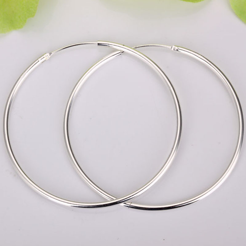 

wholesale 925 Sterling silver simple big circle earrings!925 silver 50mm round hoop earrings jewelry,925 women's jewelry