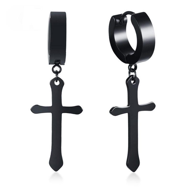 

40MM Classic Cross Earrings for Women Men Stainless Steel Dangle Earrings Brincos Black Gold Silver Tone 3 Colors Option