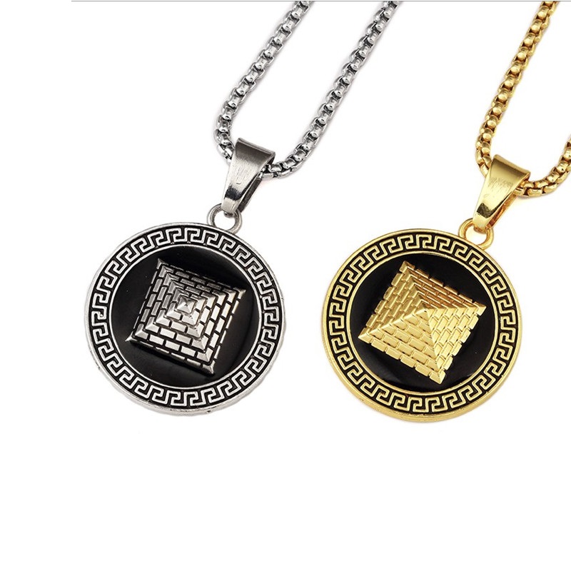 

Fashion Men 18K Gold Plated Pyramid Pendant Necklaces 75cm Long Chain Hip Hop Jewelry Design Punk Rock Micro Mens Necklace For Gifts