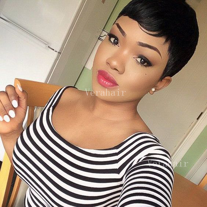 

Human hair Short straight wigs for Black women full None lace front Brazilian Pixie Cut Indian Humanhair 100% Machine made wig, Natural color