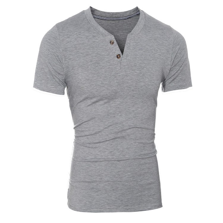 

Fashion trend two button V collar short sleeved men's casual slim T-shirt summer leisure jacket personality, White