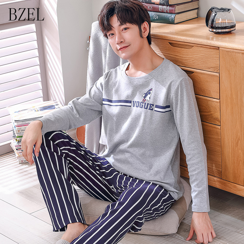 

BZEL New Cotton Pyjamas Men Pijama Hombre Masculino Long-sleeve Casual Mens Sleepwear Pijamas Pajamas Sets For Male Sleep Lounge, 024