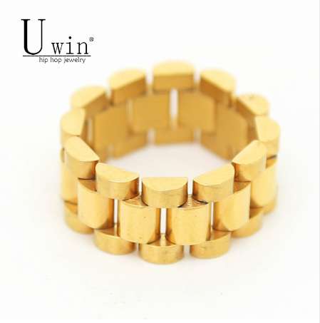 

UWIN Hip hop Men Stainless steel Chain Ring Punk Style Gold Silver Three Row Watch Strap Golden Rings Fashion Party Jewelry