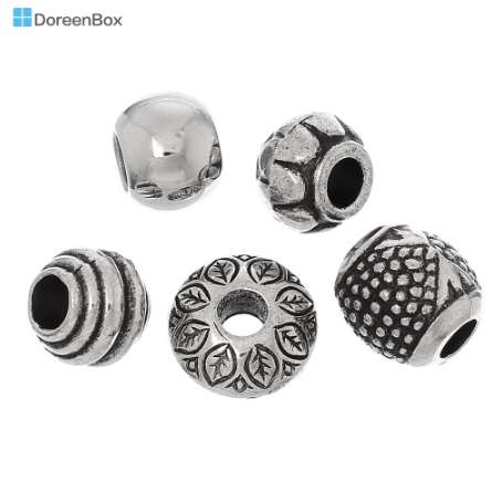 

Doreen Box 50PCs Mixed Antique Silver Acrylic Beads Spacers Beads Fit European Charm (B03266, Black