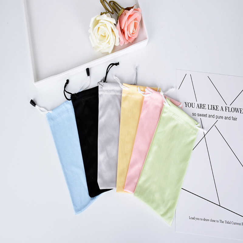 

Free Shipping Quality 100% Polyester 175gsm microfiber Two Pull Ropes 7 Colors Sunglass Eyewear Glass Cloth Bag Pouch, White