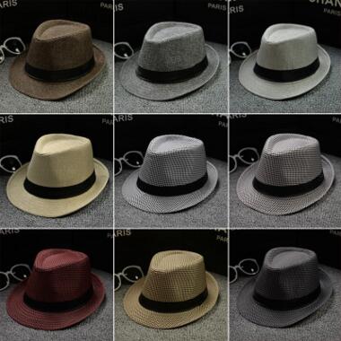 

Men Women Soft Fedora Panama Hats Cotton/Linen Straw Caps Outdoor Stingy Brim Hats Spring Summer Beach sun caps 56-58cm, As pics