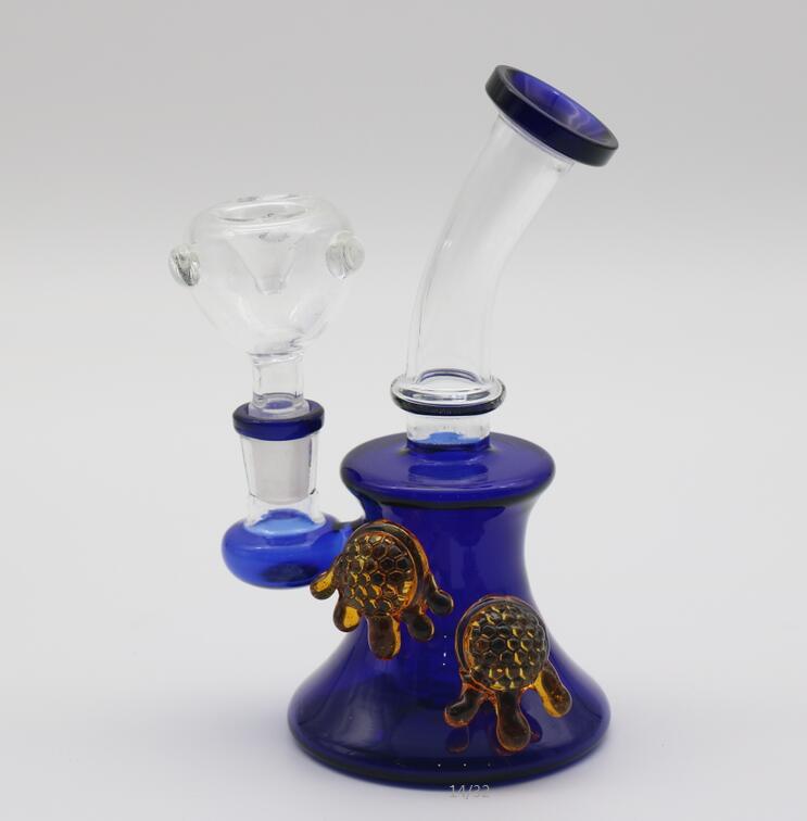 

Mini Blue Glass Bongs 17cm Tall Bowl Joint 14.4mm Two Fuction Smoking Pipes Birdcage Perclator Dab Rigs Free Shipping Hookahs in stock