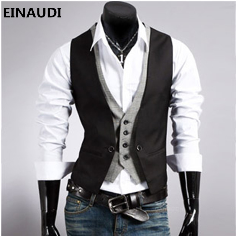 

EINAUDI 2017 men's fashion casual leave two vest / male slim buttons decorative suit ma3 jia3, Khaki