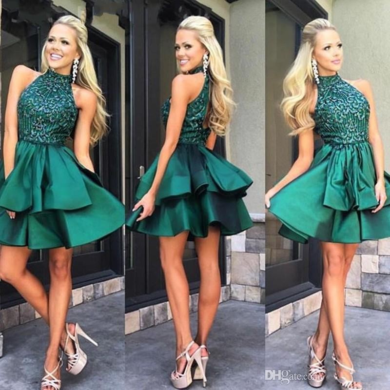 emerald green satin cocktail dress