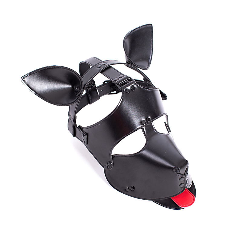 PU Leather Hood Head Mask Headgear Dog Bondage Slave Adult Adjustable Black NEW