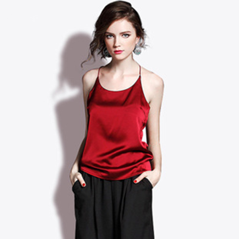 

Silk Tank Sun top women sexy bralet camis top silk camisole runway style suspenders tops with narrow straps tops 2018, Red