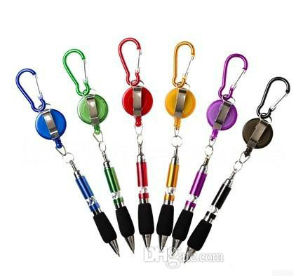 

5 Colors Retractable Badge Reel Golf Scoring Ballpoint Pen Belt Clip Carabiner Travel Keychain Pen Snap Hook