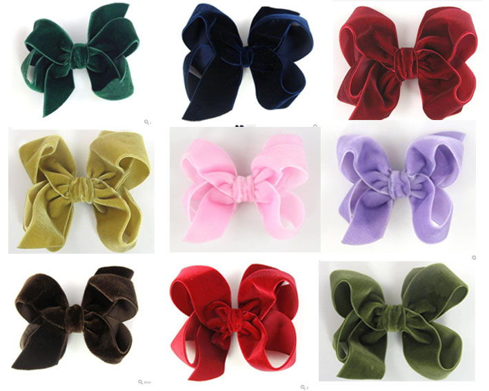 Nouvelle Arrivée 10 Couleurs Velvet Ruban Coiffure Cheveux, Arc à cheveux à la main à la main, Baby Girls Velvet Crocodile Clip, vente chaude Dro