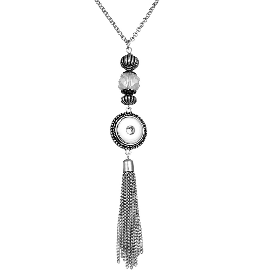 

Trendy Noosa CHUNK Long Tassel Crystal Ethnic Silver Sunflower Snap Button Necklace DIY 18MM Ginger Snap Pendant Party Gift