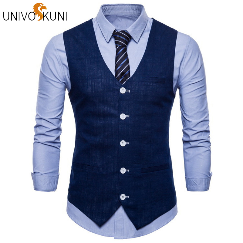 

UNIVOS KUNI 2018 New Linen Thin Men's Suit Waistcoat Fashion Casual Suit Vest Sleeveless Formal Business Men's Dress Vests H244, Dark green